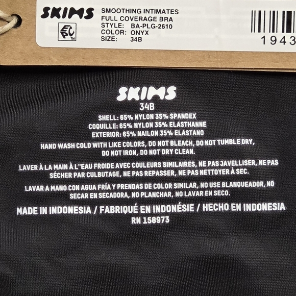 Skims SMOOTHING INTIMATES FULL COVERAGE BRA ONYX BLACK 34B NWT - Picture 5 of 5